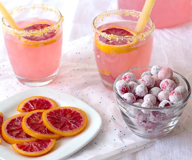 Cranberry-Orange Sugar-Free Spritzer in sugar rimmed glasses