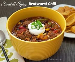 Sweet & Spicy Bratwurst Chili from ItsYummi.com - 5 cans & 15 minutes to "dinner's done"!