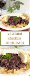 Mushroom Chicken Bourguignon | healthy dinner with sauteed chicken breast and red wine braised mushrooms | easy dinner recipe
